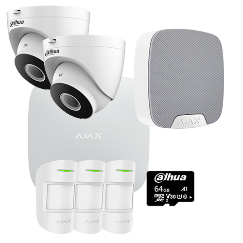 Super Kit completo alarma PRO con supervisión instantánea + 2 cámaras IP Domo Wifi con audio + Sirena Interior